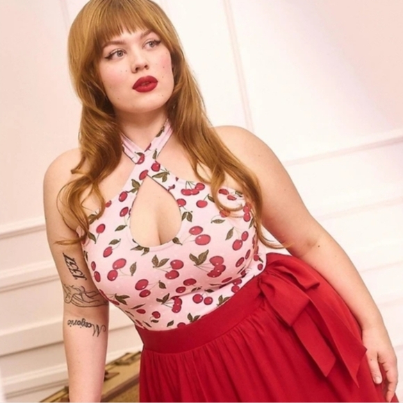 NEW Torrid Retro Chic Foxy Pink Cherry Halter Top Sz 1 NWT XL 1X Torrid Foxy - Picture 2 of 7